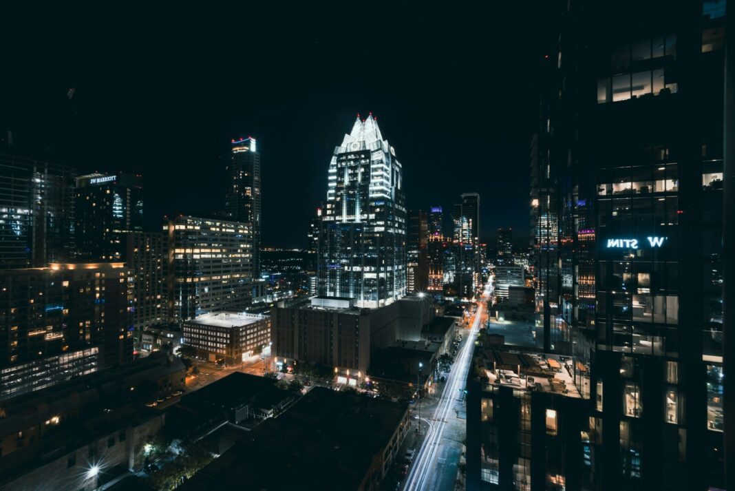 city skyline at night