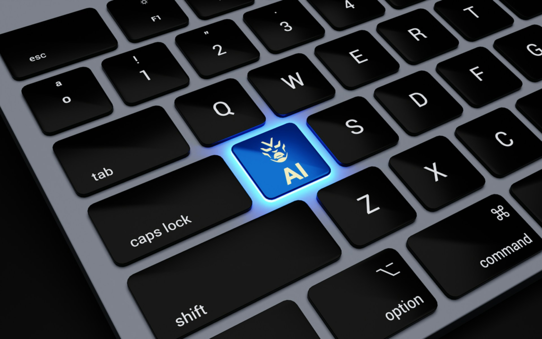 computer keyboard with blue light on one of the keys